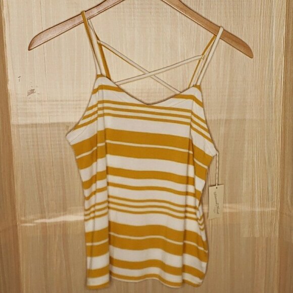 Universal Threads Womens New Gold White Striped Cropped Tank Top - Picture 1 of 6
